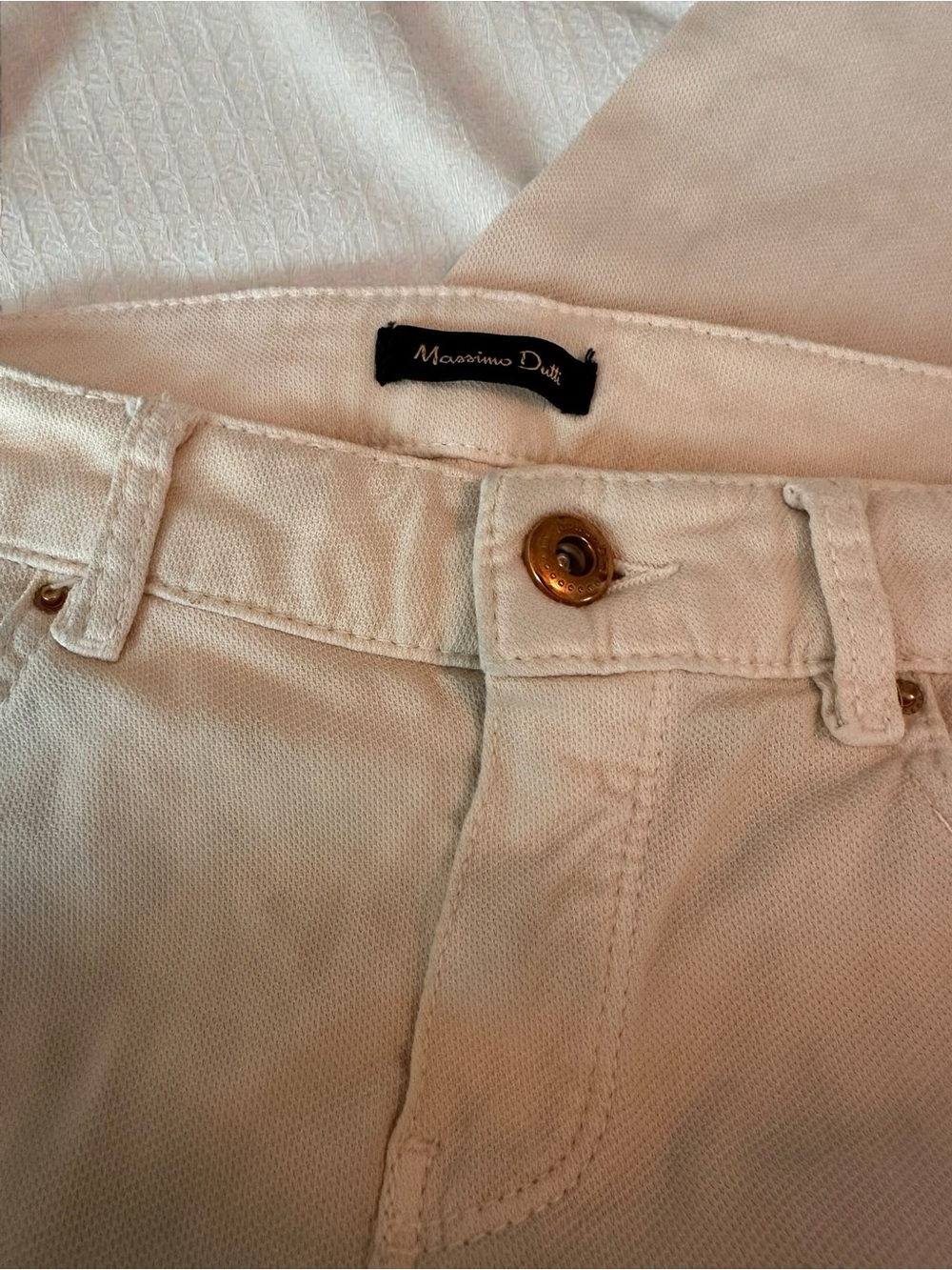 Massimo Dutti Cream Textured Cotton Jeans With Leather Logo View 3